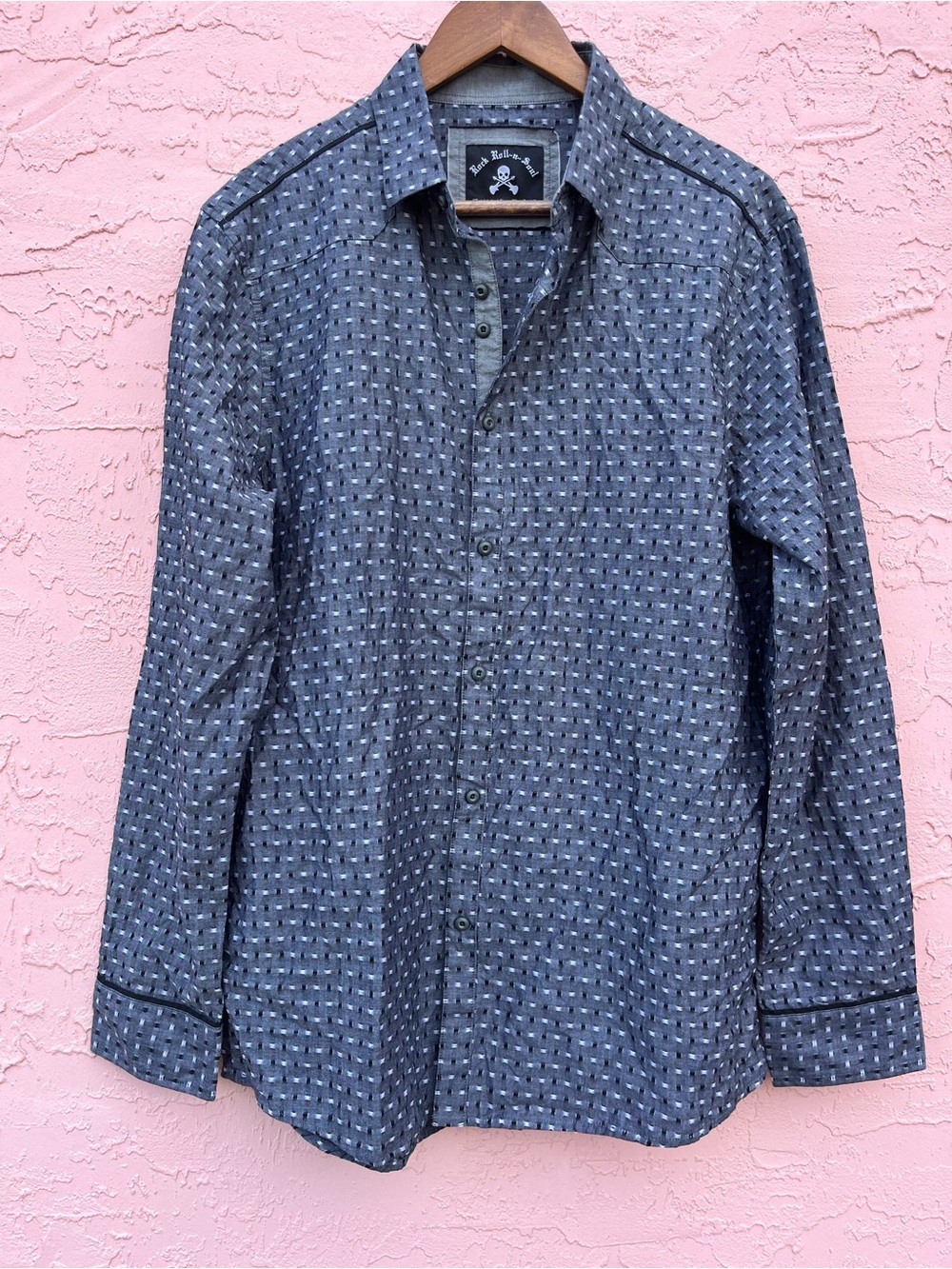 Rock Roll n Soul Button Up Shirt Gray Cotton Size Large